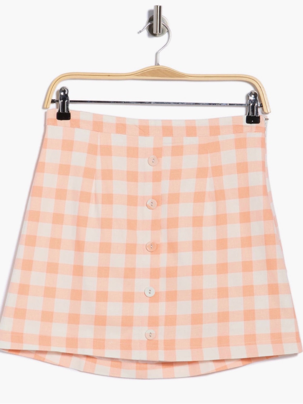 French Connection Peach and White Gingham A-Line Skirt